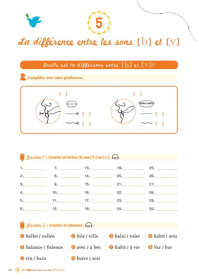 エコールサンパのフランス語教材「発音と綴りを学ぶ」の14ページ目